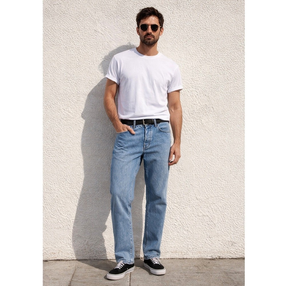 AYR The Normie Mens Straight Leg Jeans‎ Light Wash Blue 100% Cotton Size 36x30